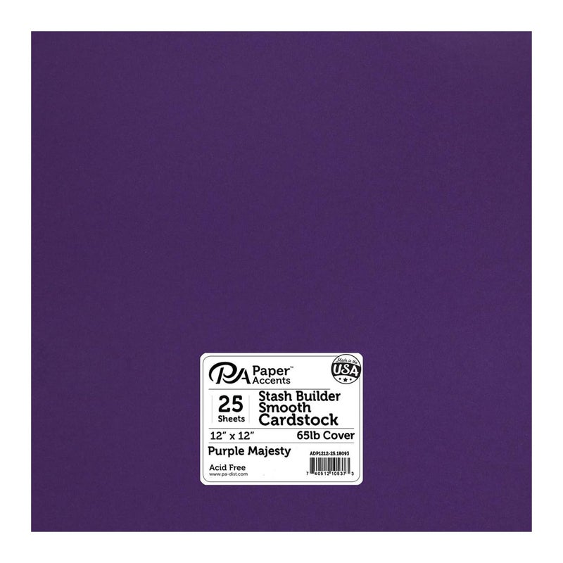 Accent Design Paper Accents PA Paper Accents Stash Builder Cardstock 12" x 12" Purple Majesty, 65lb colored cardstock paper for card making, scrapbooking, printing, quilling and crafts, 25 box - Image 1